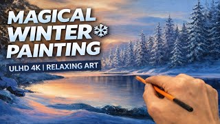 Magical Winter Landscape Painting | Snowy Forest & Frozen River Acrylic Tutorial