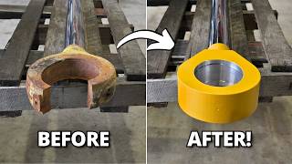 Replacing BROKEN Eye on Cylinder Rod for CAT 657 Scraper | Machining, Welding, Milling