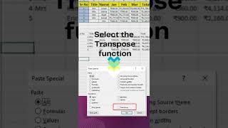 Transpose function in excel 2023 | #shorts #short #viral #comedy #youtubeshorts