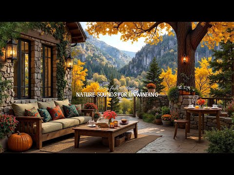 Cozy Fall Terrace Café with Scenic Mountain View 🍁 Smooth Jazz for Reading, Focus & Calm