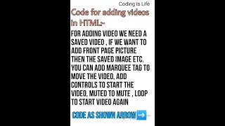 HTML code for Adding video📝📝📝📝 #codingislife #codingisfun  #learnwithfun   #webdeveloper