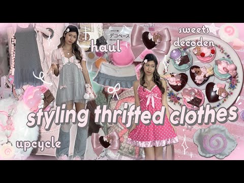 STYLING THRIFTED CLOTHES 🍥🍫decoden sweets, haul, upcycle, mini vlog ໒꒰ྀིᵔ ᵕ ᵔ ꒱ྀི১