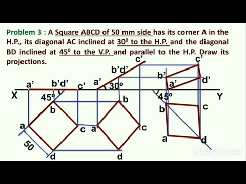 PROJECTION OF SQUARE PLANE RESTING ON CORNER | PROBLEM 6 |  PLANE