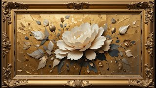 Gold Framed Vintage #23 | Framed TV Art Screensaver | White Peonies Vintage Painting.
