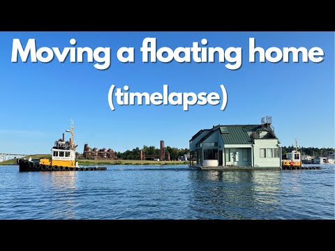 Timelapse of a floating home being moved