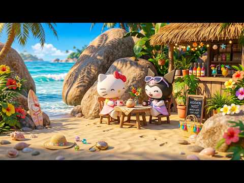 Slow Summer Seaside Café Morning with Kuromi & Hello Kitty | Soft Jazz for Study, Relax & Focus