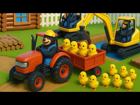 Farmers And Tractors Transport Grain, Care Of Golden Chicks | Farm Work