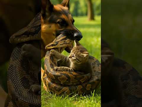 Hero Dog Saves Kitten from Giant Snake Attack!🐍🐶🐱Unbelievable Rescue Moment #cute #cat #dog #snake