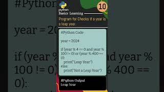 Ex. 10: Leap Year or not. #Python #PythonProgramming #LearnPython #PythonReels #PythonBasics