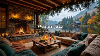 Warm Piano Jazz By The Fireplace | Gentle Jazz With Peaceful Lakeview For Work, Study, Focus