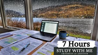 7 HOUR STUDY WITH ME on A RAINY DAY⎢Background noise, 10 min Break, No music, Study with Merve