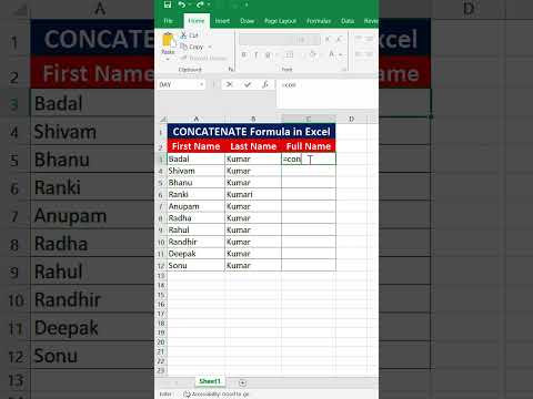 concatenate function in excel  #exceltips #formulas #exceltech