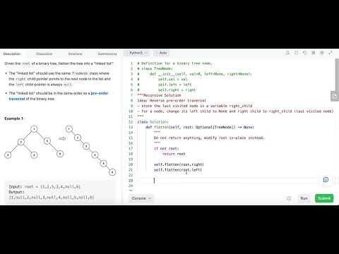 Flatten Binary Tree to Linked List - Leetcode 114 - Recursion Python