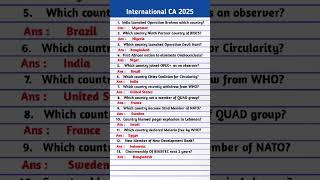 INTERNATIONAL CURRENT AFFAIRS 2025 | MOST IMPORTANT MCQ | CURRENT AFFAIRS 2025 | International MCQ |