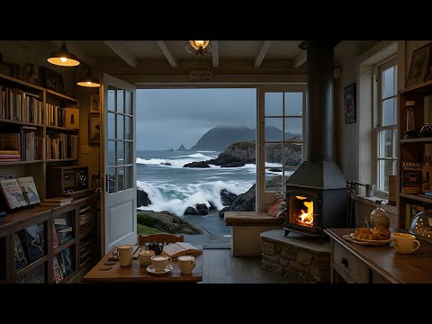 Cozy Coastal Cabin | Fireplace & Ocean Sounds | 12 Hours for Deep Focus, Reading, Sleep, Smart TV