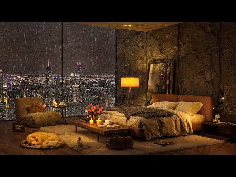 🏙 Chicago City A Rainy Night in Cozy Bedroom Ambience 😴 Calm & Relaxing Piano Jazz Music to Sleep