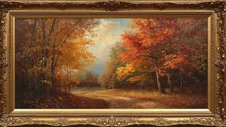 Golden autumn forest – 4k fall screensaver for frame tv | gold framed vintage landscape art