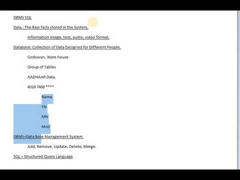 GSTA BCom DBMS SQL Basics Video 1