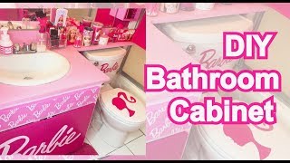 HOW TO PAINT BATHROOM CABINET DIY♡ BARBIE BATHROOM MAKEOVER / PINK BATHROOM DIY