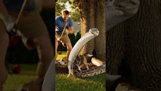 Unbelievable! 🤯 A man saves his dog from a giant python! 🐍🐶 #AnimalRescue #Python #Dog #CGI #VFX