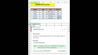 TRANSPOSE Function Excel | Transpose Formula Excel #transpose #excellearning #learnexcel #excel