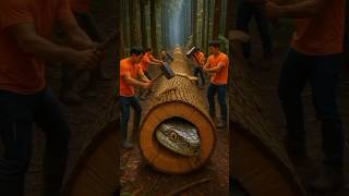 rescue giant mother python in wood trunk #animals #funny #shorts#python
