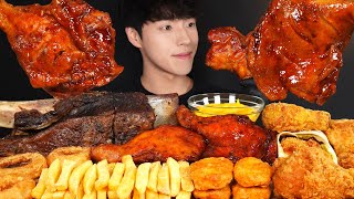 ASMR MUKBANG BBQ CHICKEN & GIANT RIBS & CHICKEN NUGGETS & FRENCH FRIES & FRIED CHICKEN