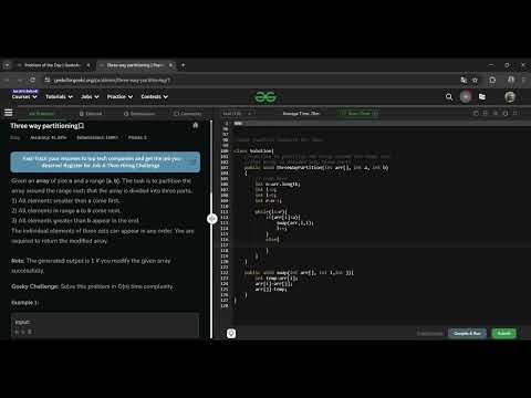 Three way partitioning | 21-04-2024 | GFG | POTD | JAVA | GeeksforGeeks
