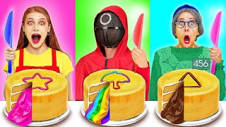 Me vs Grandma Cooking Challenge in Squid game! Cool Cake Decoration by 123 GO!
