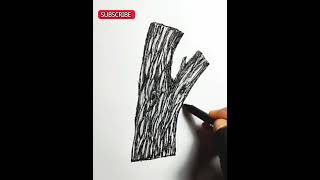 Tree trunks drawing with ink pen .Easy tree bark drawing on paper.Tree stem .