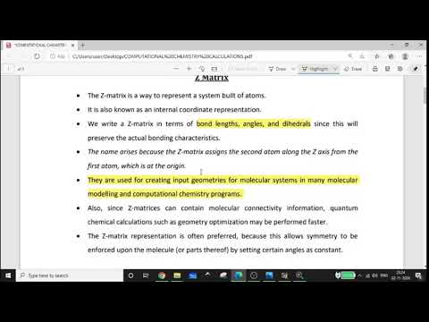 Internal Coordinate System- Z Matrix, Semester 2 MG University M.Sc Chemistry