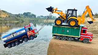 JCB Tractor Cartoon Video | Heavy Tata Petrol Tanker Riverside Accident Pulling Out JCB 5CX? AJ TOYS