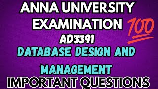 AD3391|DataBase Design And Management|Important Questions 💯💯💯|@Toppersacademytamil 