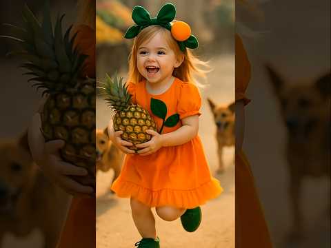 Cute baby girl eats a big Pineapple🍍#ai #pineapple #cutebaby #shorts