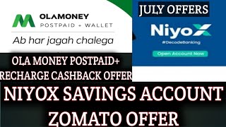 July Month Recharge cashback offers and Zomato offers on Ola Money postpaid and NIYOx Account #short