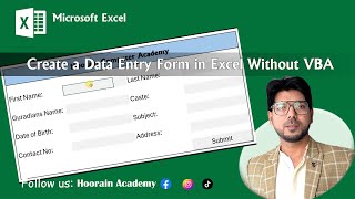 How to Create a Data Entry Form in Excel Without VBA | Hoorain Academy #novba #excel #withoutvba