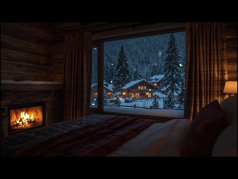 🔥 Cozy Winter Cabin Ambience – Crackling Fireplace & Snowfall View ❄️ | Relax, Sleep, Study