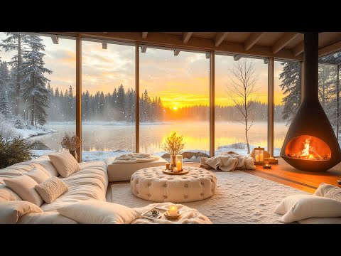 4K Calm Jazz by the Lake at Sunset ❄️ Cozy Winter Ambience with Smooth Jazz to Relax/Study/Work to