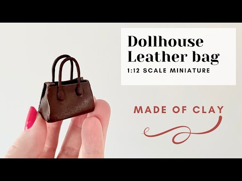 Miniature leather bag for dollhouse | Polymer clay - Fimo Leather Effect