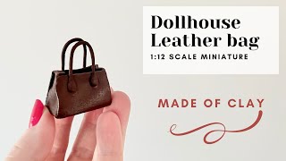 Miniature leather bag for dollhouse | Polymer clay - Fimo Leather Effect