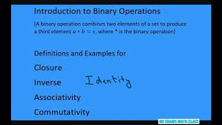 Introduction to Binary Operations. Definitions and Examples. Closure, Inverse, Identity,  etc