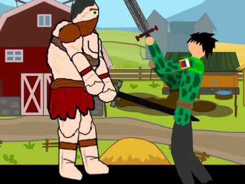 giant thug vs russian soldier drawing cartoons