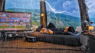 Camping in Heavy rain with My Dog . 360° Panorama View Inflatable Tent . Thunder & Lightening ASMR