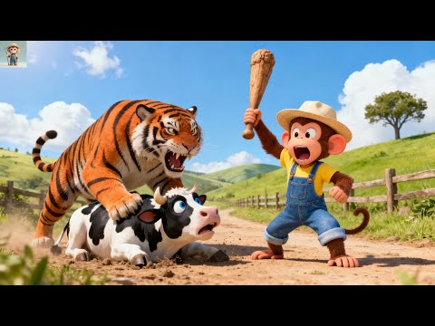 EMERGENCY! Monkey Farmer Saves Cow From Tiger 🐯🚨 | Farm Work