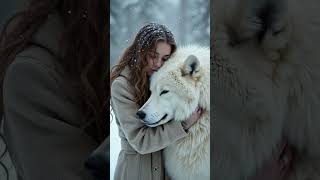 a beautiful woman with a white wolf #aiportrait  #whitewolf #artificialintelligence #realisticart
