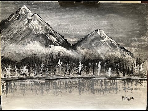 Black and White Mountain and Forest Acrylic Painting for Beginners