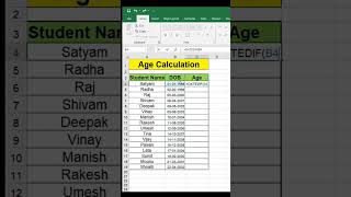 Age Calculation #shorts #excel