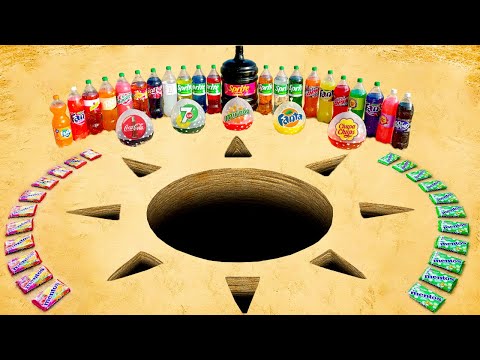 EXPERIMENT: Big Eruption from SUN HOLE , Big Sprite, Fanta, Mtn Dew, Mirinda vs Mentos
