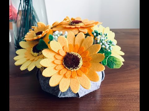 BAZIMA DIY Felt Flower Art Craft Kit—— Sunflowers Pot Making Tutorial