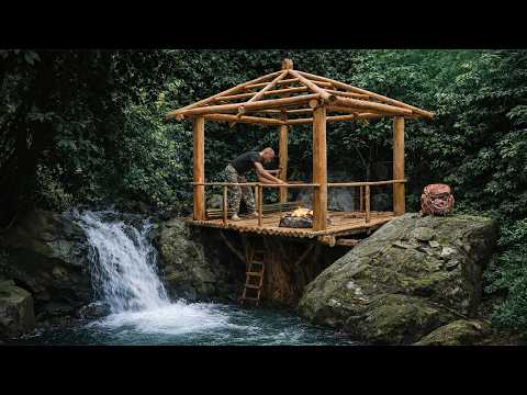 The Man Built a Beautiful Wooden House Next to The Waterfall | Start to Finish@norusarubushcraft
